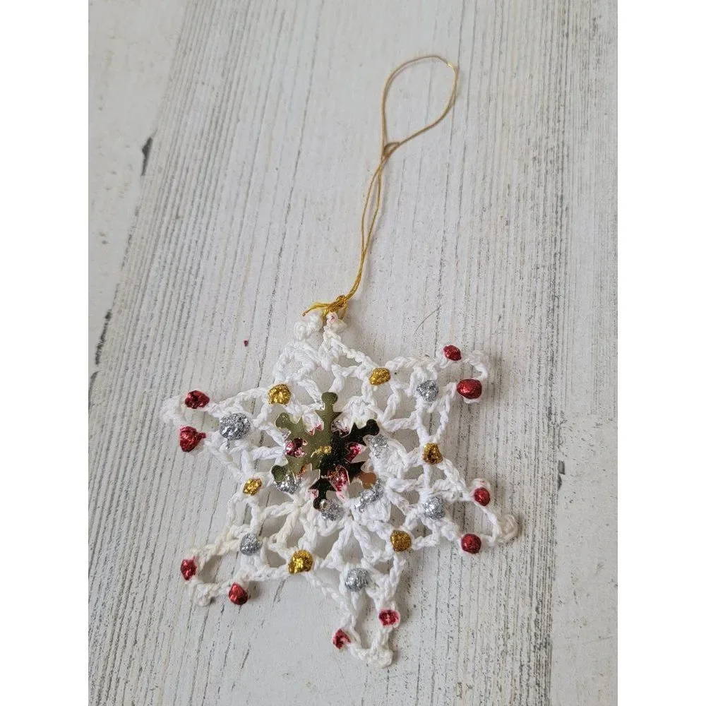 Handmade snowflake red gold glitter‎ ornament Xmas decor